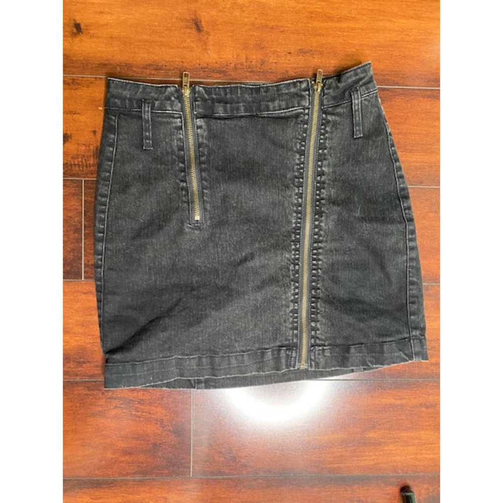 Signature8 Black Denim Mini Skirt with Gold Zippers
